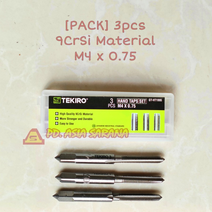 [PACK] Mata Hand Tap M4x0.75mm Set TEKIRO GT-HT1995 Handtap Alat M4 x 0.75