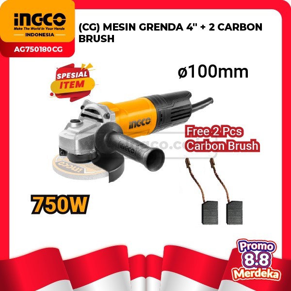 Angle Grinder 4" Inch 750w INGCO AG750180CG Mesin Gerinda Tangan 100mm