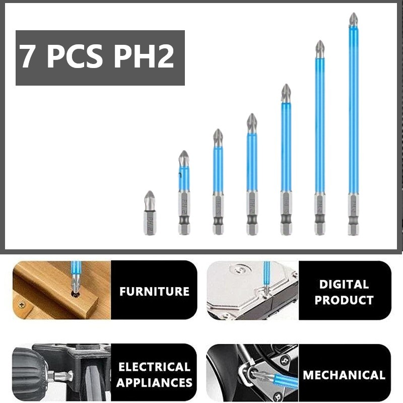 Screwdriver Bit PH2 (25-150mm) 7pcs Set Panjang Pendek Mata Obeng Plus MR7