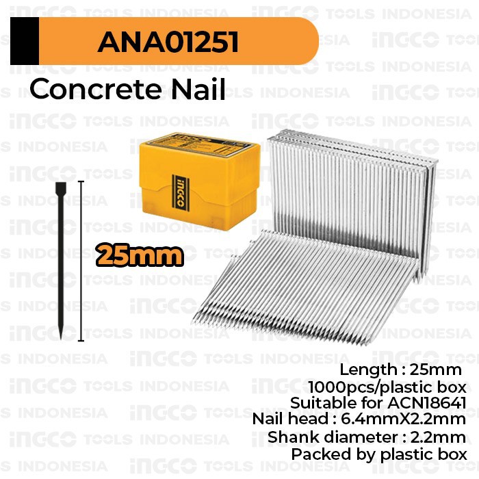 Concrete Nail 25mm Refill INGCO ANA01251 Isi Paku Tembak Beton Tembok