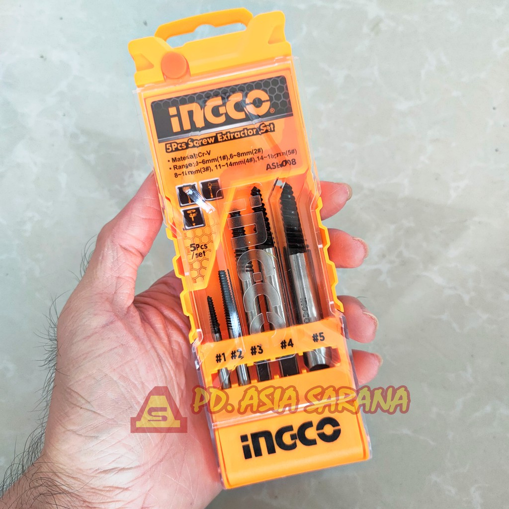 Hand Tap Balik 3-14mm Set 5pcs INGCO ASE008 Screw Extractor Buka Baut