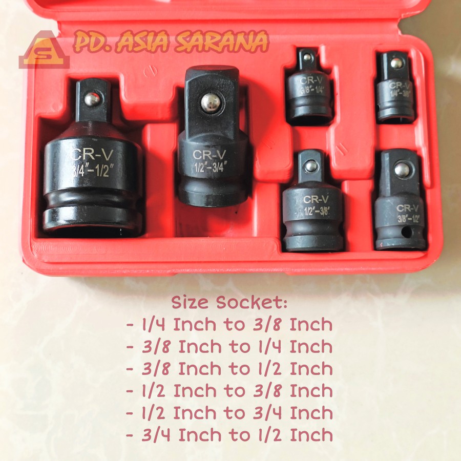 Impact Socket Adaptor Konverter 1/4 3/8 1/2 3/4" Inch 6pcs Set ODN-6