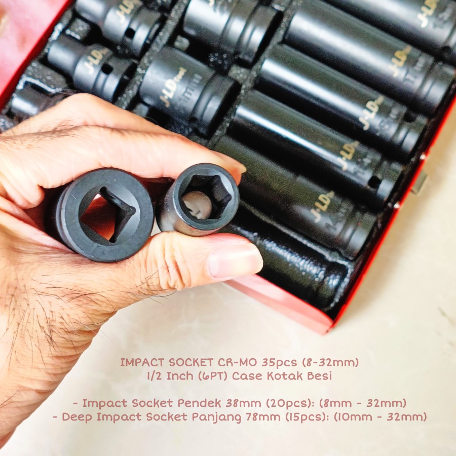Deep Impact Socket 1/2" x (8-32mm) Set 35pcs JLD Mata Wrench Inch 6PT