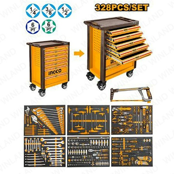 Mechanical Tool Kit Chest Set 328pcs INGCO HTCS273281 Drawer Perkakas Bengkel