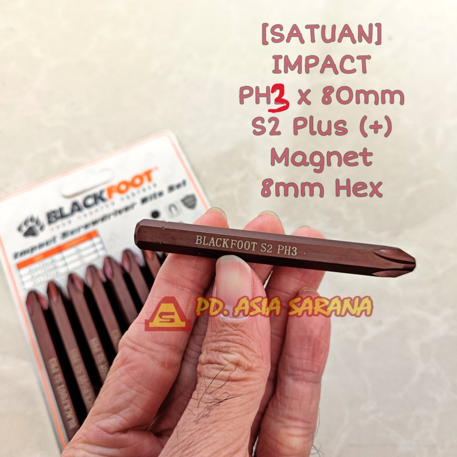 [PACK] Mata Obeng Ketok PH3 x 80mm BLACKFOOT Impact Driver Bit Plus S2
