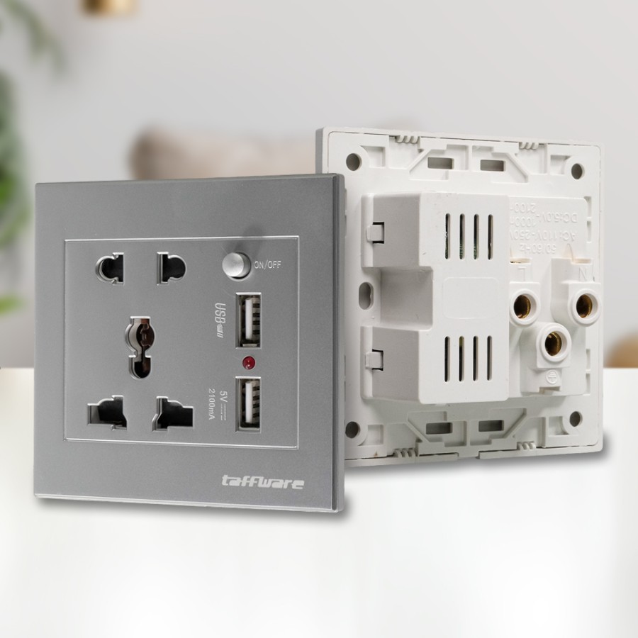 Stop Kontak UK EU US +2 USB Port Dinding Tembok Colokan Socket LC-19 