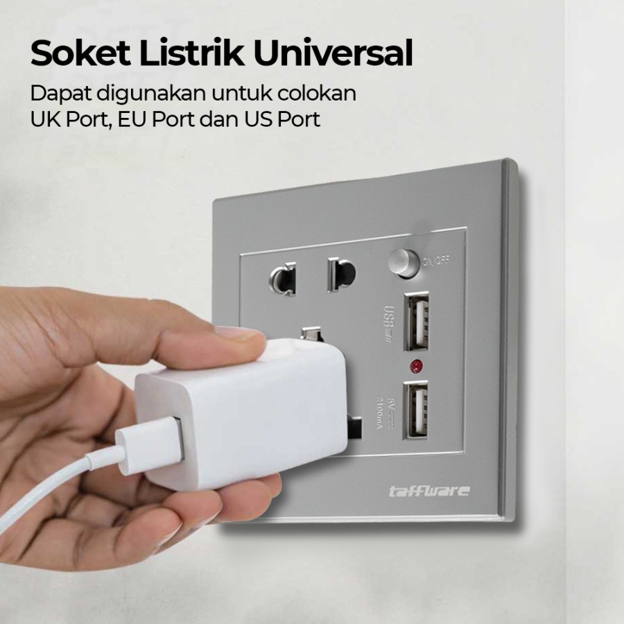 Stop Kontak UK EU US +2 USB Port Dinding Tembok Colokan Socket LC-19 