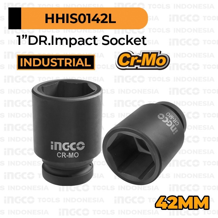 [42mm] Mata Impact Socket 1" Cr-Mo INGCO HHIS0142L Hitam Sok Inch 6PT