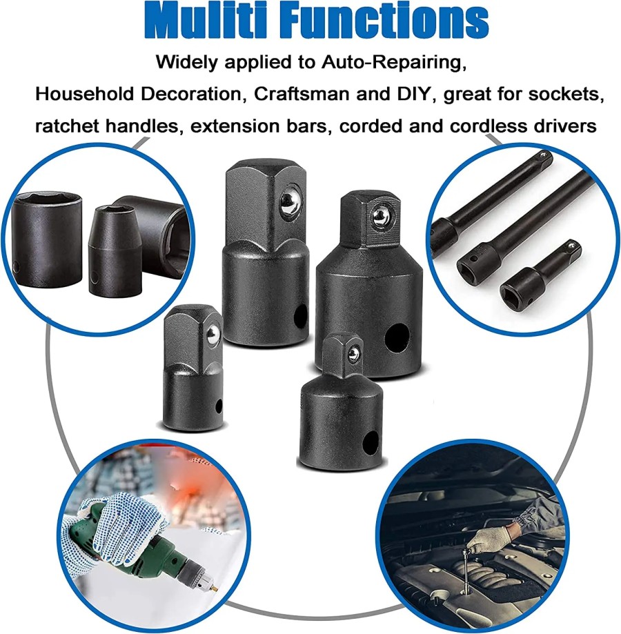 Impact Socket Adaptor Konverter 1/4 3/8 1/2" Inch 4pcs Set Kunci SO001