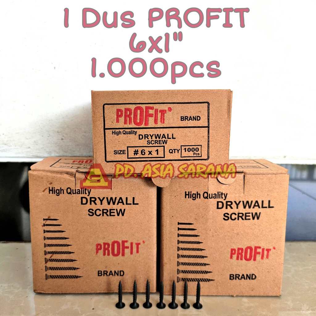 [DUS] Skrup Gypsum 6x1" Inch PROFIT Hitam Drywall Screw Sekrup 2.5cm