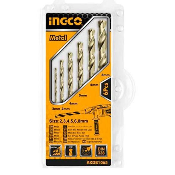 Mata Bor Besi 2-8mm Set 6pcs INGCO / HSS Twist Drill Bits AKDB1065