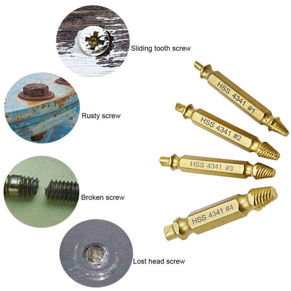 Mata Bor Perbaiki Baut 4pcs Set GOLD Skrup Rusak Screw Extractor TL105