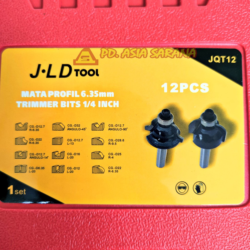 Mata Router Bit Trimmer Kayu Set 12 Pcs JLD Mata Profil Beading 6.35mm