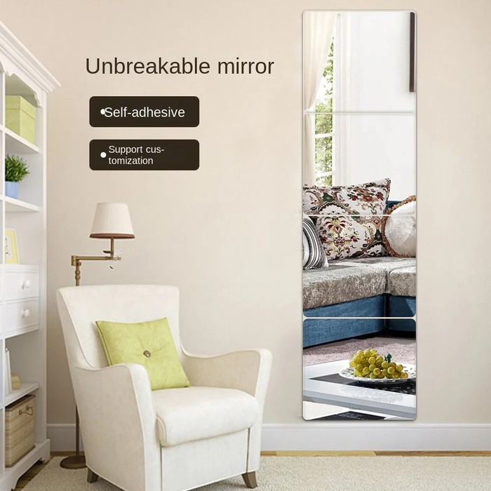 Cermin Akrilik 42x27cm Anti Pecah Tembok Dinding Wall Acrylic Mirror Waterproof PT167