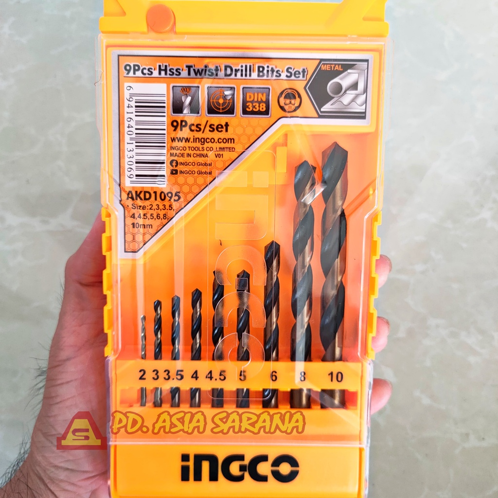 Mata Bor Besi 2-10mm Set 9pcs INGCO AKD1095 HSS Metal Drill Bit Gold