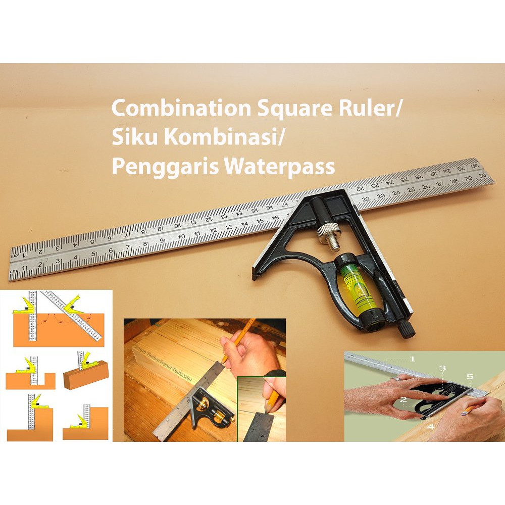 Siku Tukang + Waterpass 30 Cm / Penggaris Siku kombinasi 12 Inch