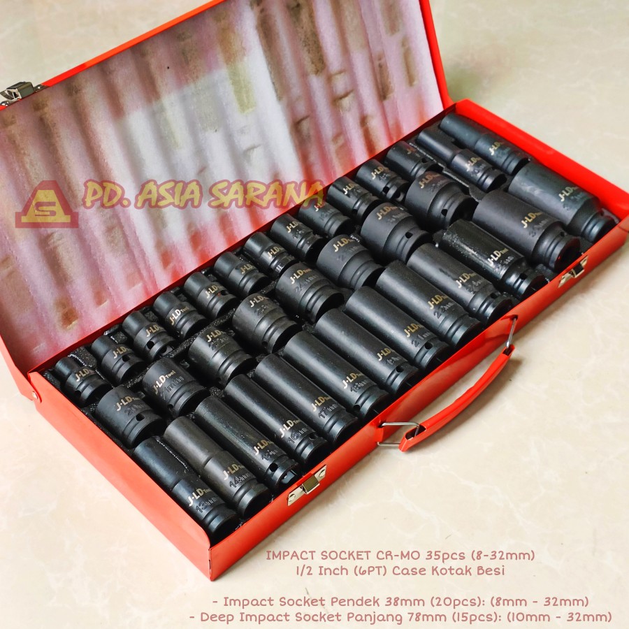 Deep Impact Socket 1/2" x (8-32mm) Set 35pcs JLD Mata Wrench Inch 6PT