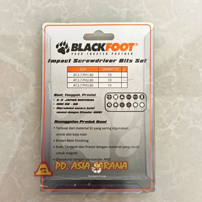 [PACK] Mata Obeng Ketok PH3 x 80mm BLACKFOOT Impact Driver Bit Plus S2