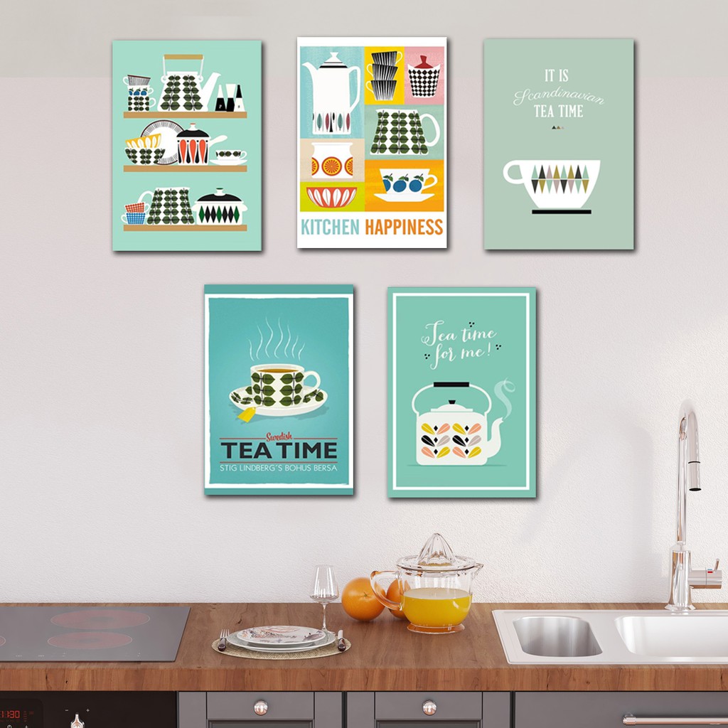 Dekorasi kafe hiasan vintage motif retro cofee hiasan dinding warna tosca