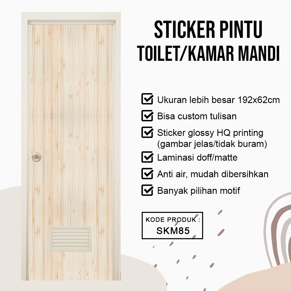 Sticker Kamar mandi wallpaper pintu kamar mandi Motif kayu polos aesthetic Anti air waterproof