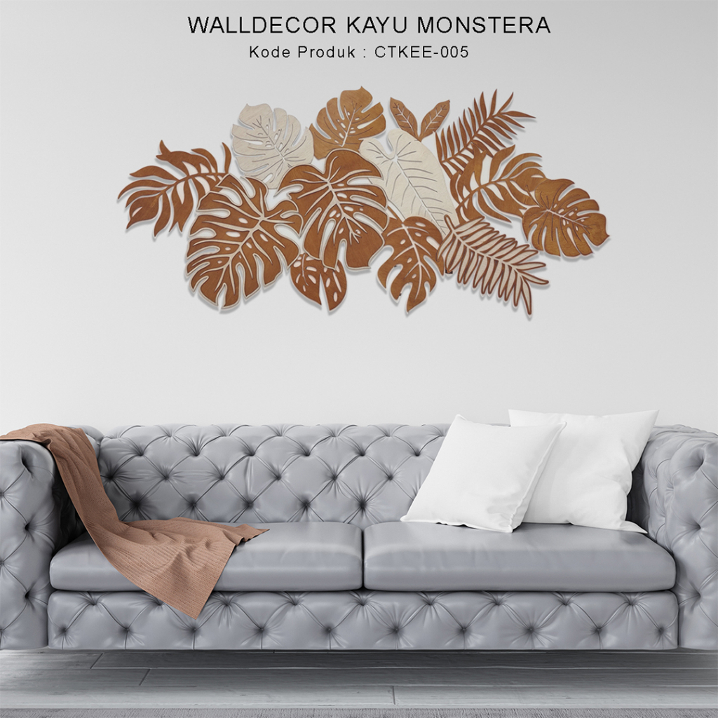 Pajangan dinding Kayu Hiasan rumah Motif Monstera kayu Dekorasi ruangan Aesthetic