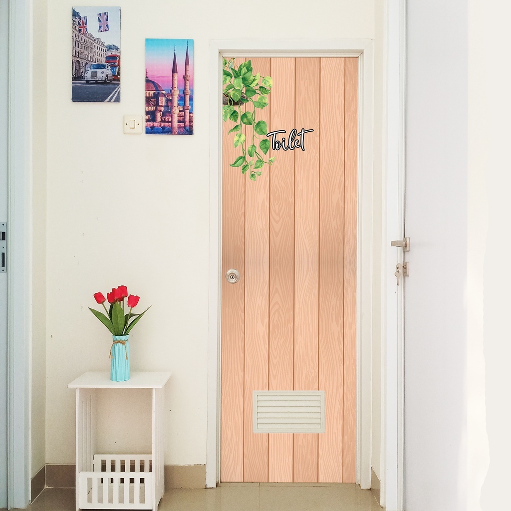 Stiker kamar mandi Wallpaper stiker pintu kamar mandi Motif kayu