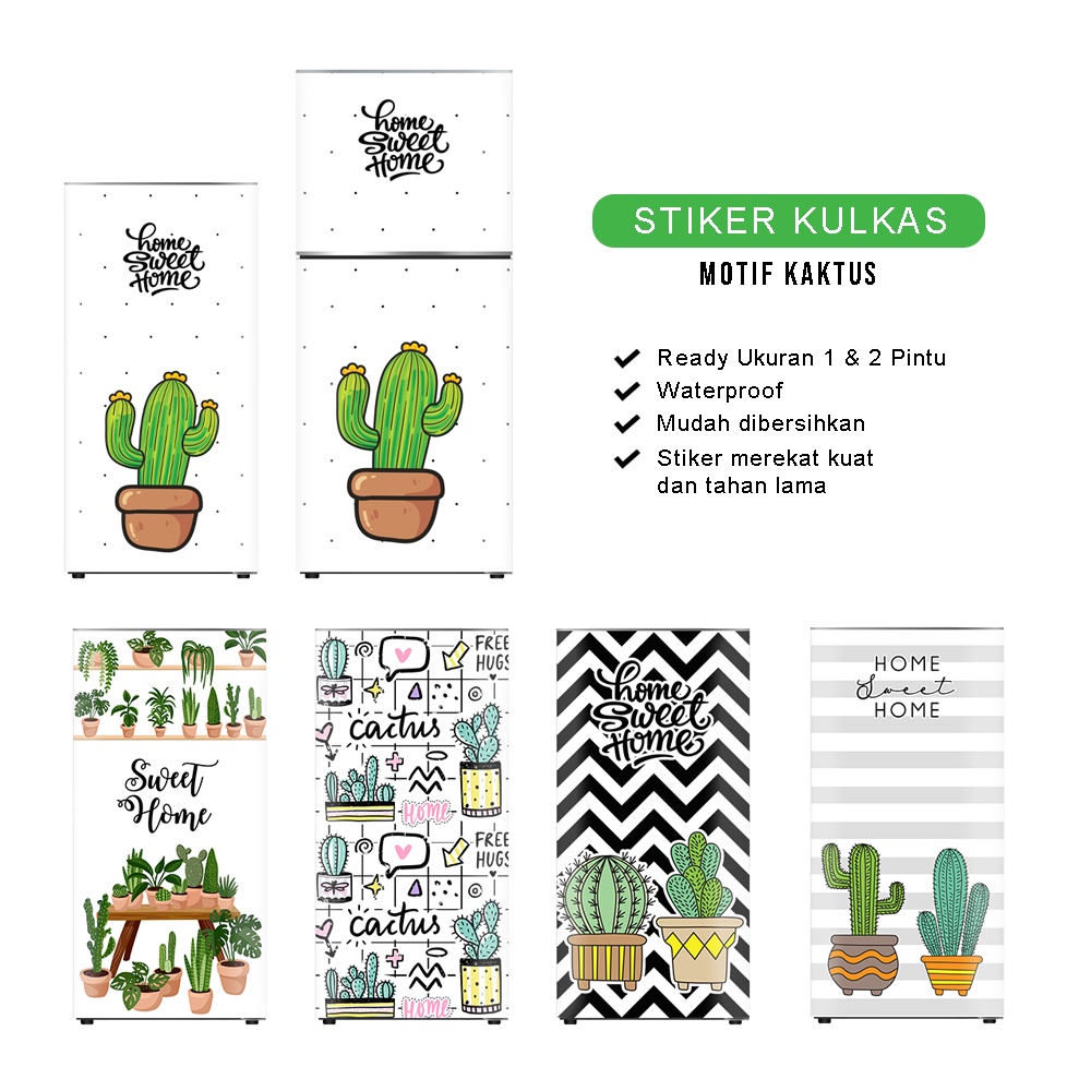 Sticker kulkas setiker wallpaper 1 pintu dan 2 pintu stiker kulkas MOTIF kaktus