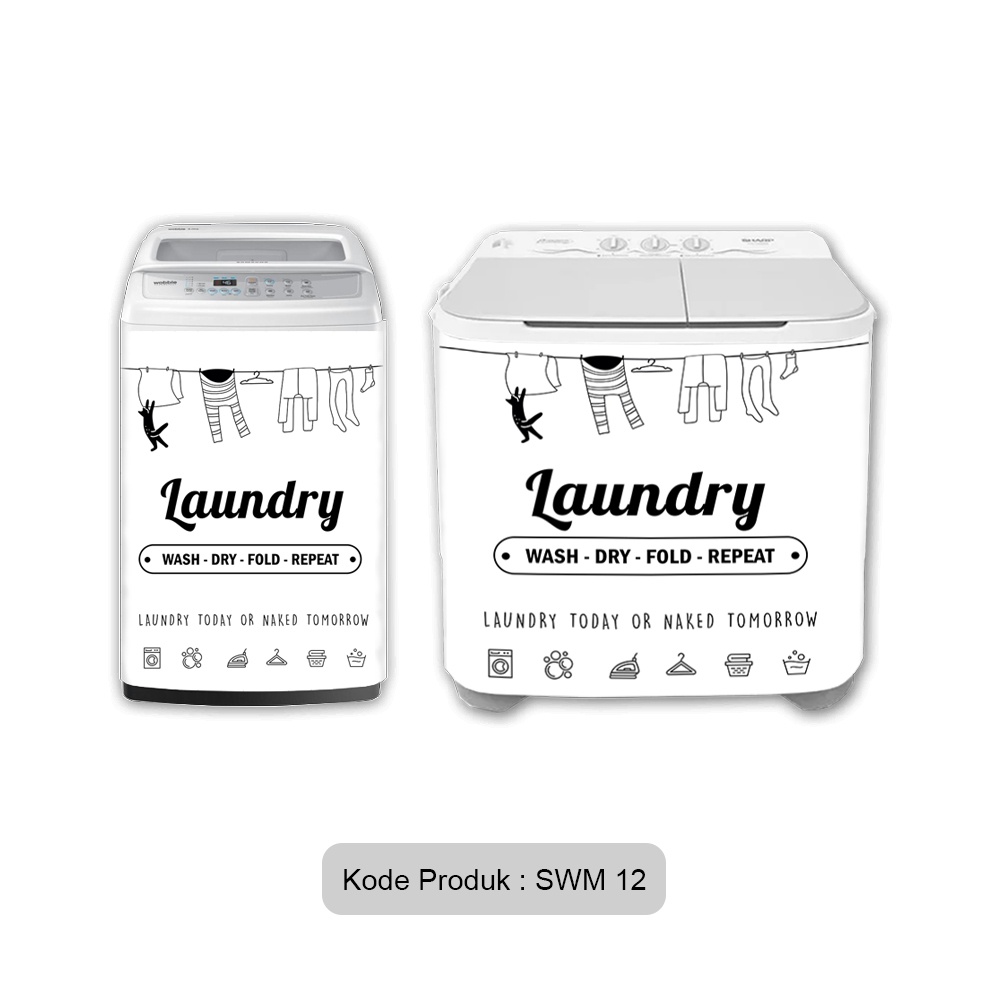 Stiker Sticker Mesin Cuci 1 dan 2 Tabung Motif Minimalis Monokrom