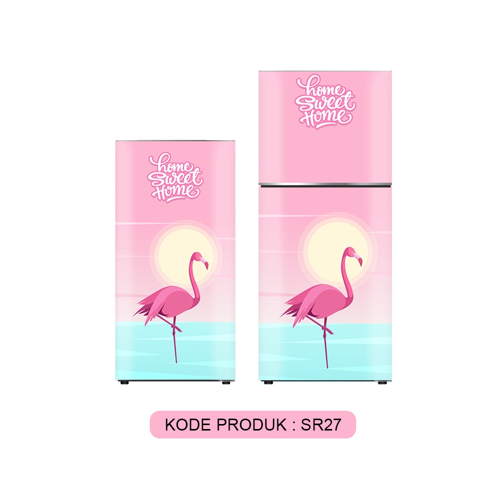 Stiker sticker setiker 1 pintu dan 2 pintu wallpaper kulkas motif Flamingo shabby