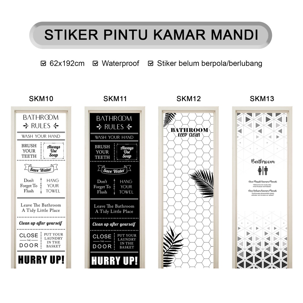 Wallpaper sticker pintu kamar mandi stiker pintu toilet MOTIF MONOKROM Minimalis