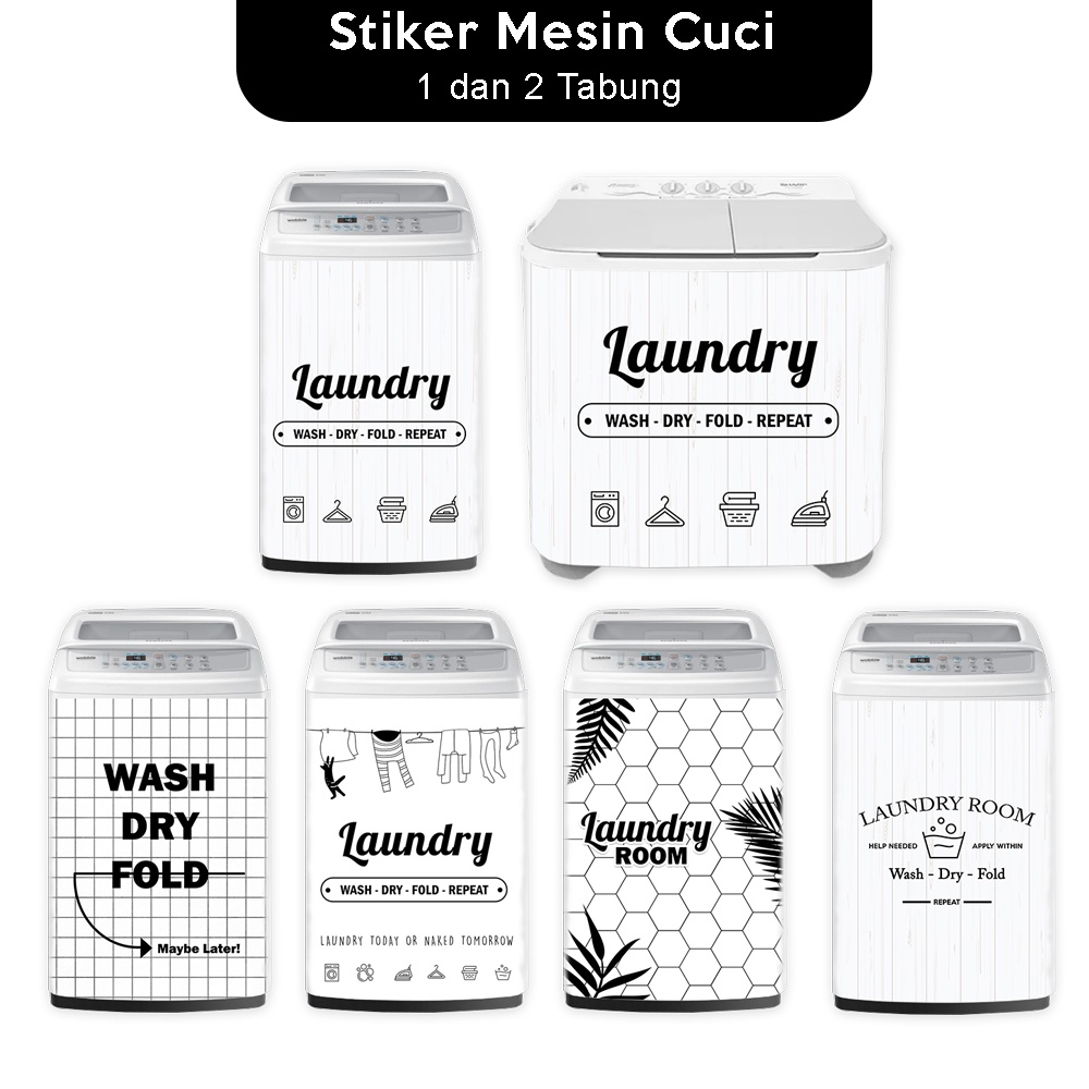 Stiker Sticker Mesin Cuci 1 dan 2 Tabung Motif Minimalis Monokrom