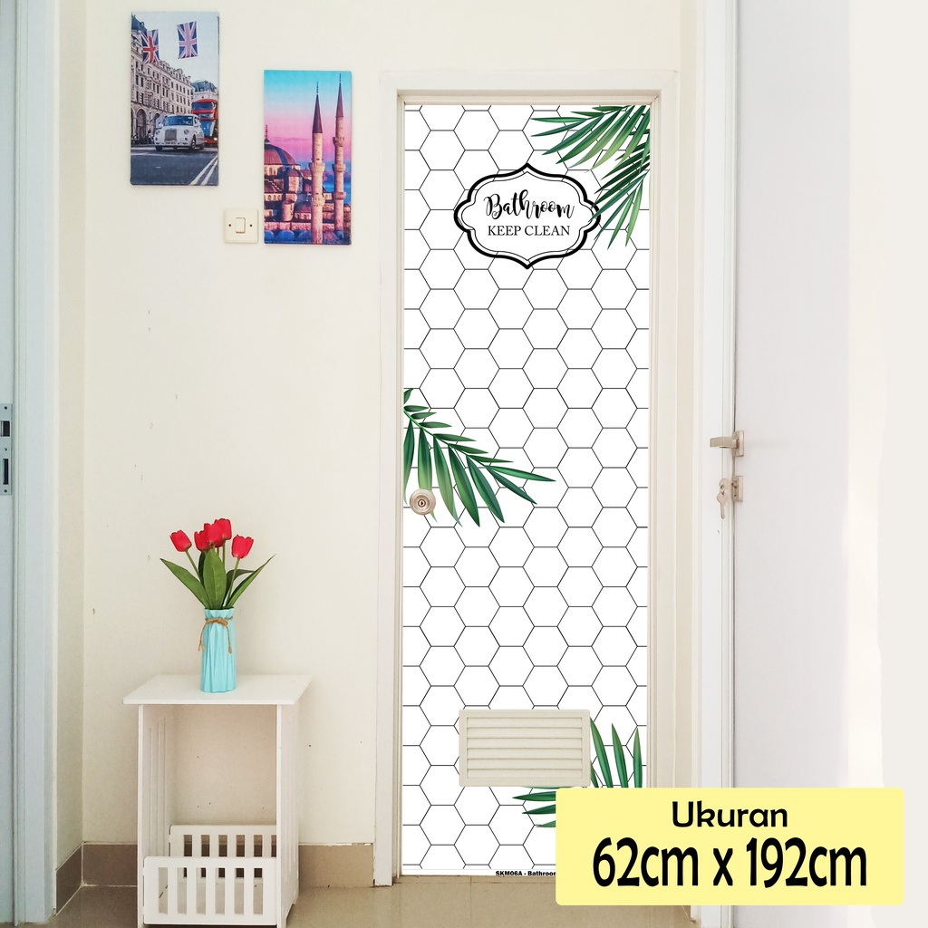 Stiker pintu kamar mandi stiker pintu toilet sticker walpaper pintu toiletTema Daun
