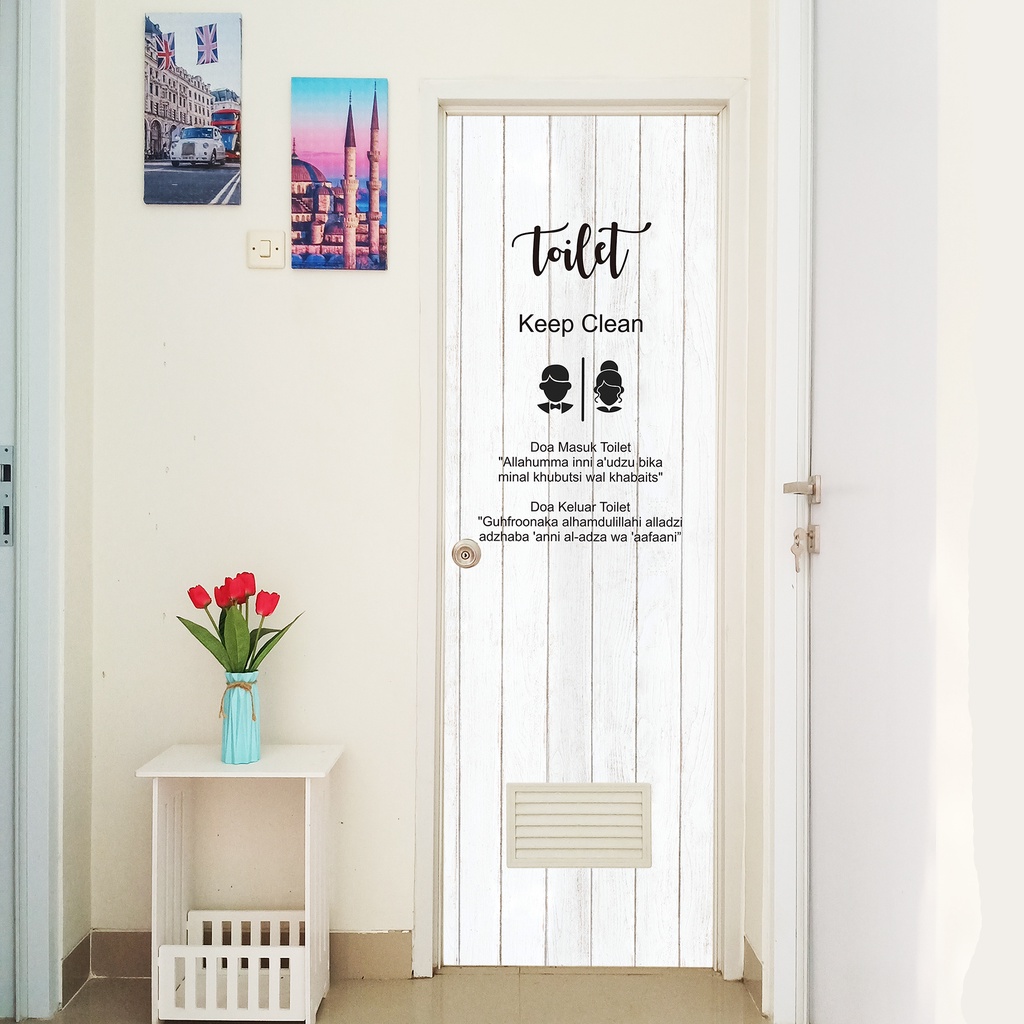 Stiker kamar mandi Wallpaper stiker pintu kamar mandi Motif kayu
