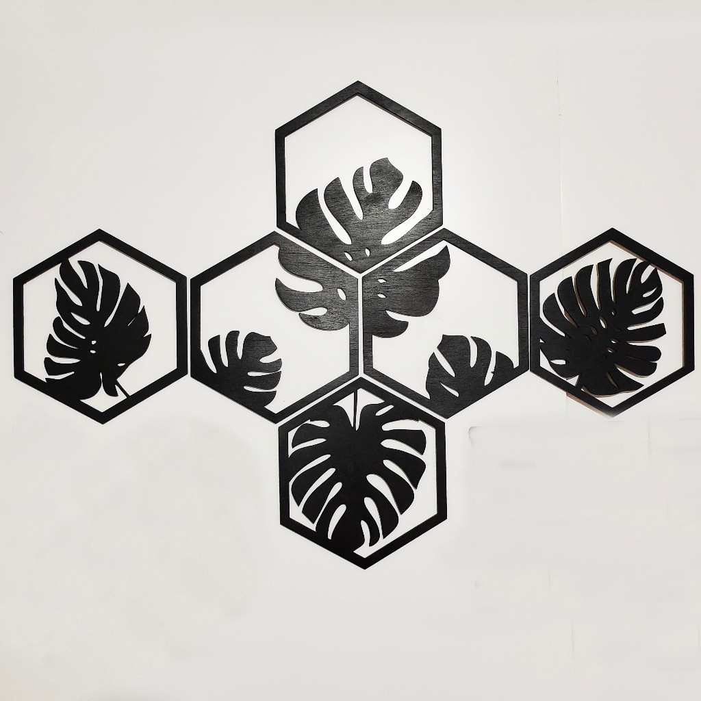 Hiasan dinding Kayu aesthetic motif hexagon monstera walldecor pajangan rumah aesthetic hiasan dinding ruang tamu hiasan dinding