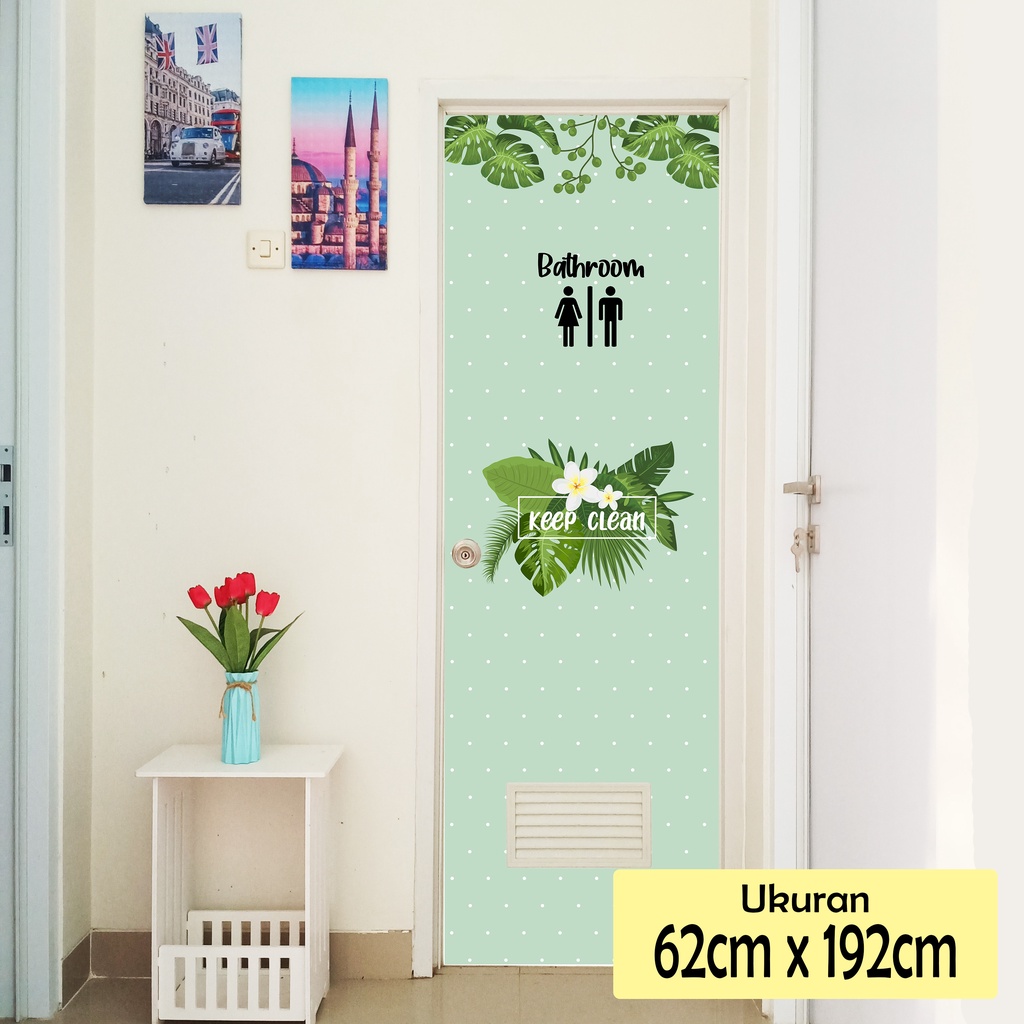 Stiker pintu kamar mandi stiker pintu toilet sticker walpaper pintu toiletTema Daun