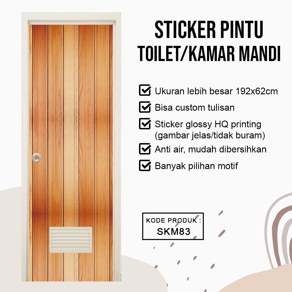 Sticker Kamar mandi wallpaper pintu kamar mandi Motif kayu polos aesthetic Anti air waterproof