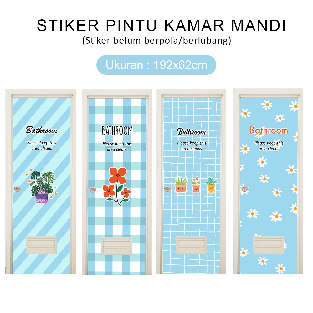 Sticker pintu kamar mandi wallpaper pintu kamar mandi dinding stiker MOTIF Tropical baby blue