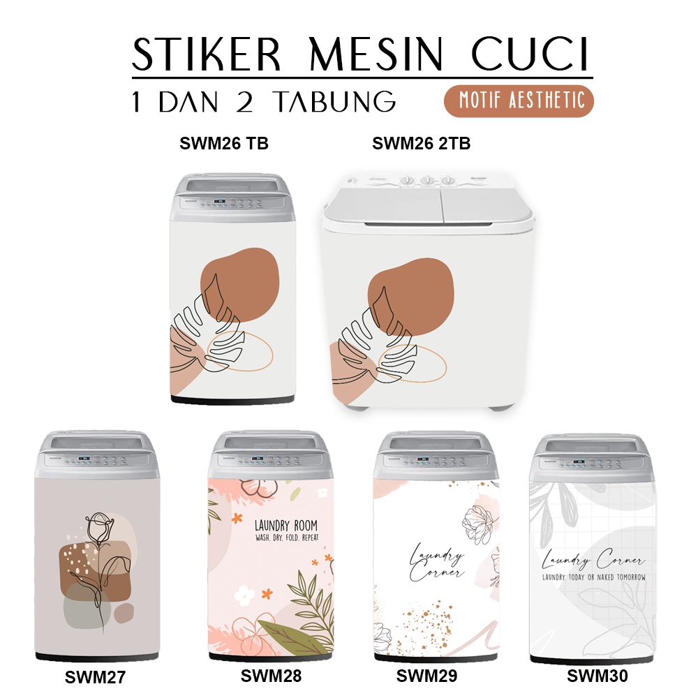 Stiker Sticker Mesin Cuci 1 dan 2 Tabung Motif Minimalis Aesthetic Scandinavian