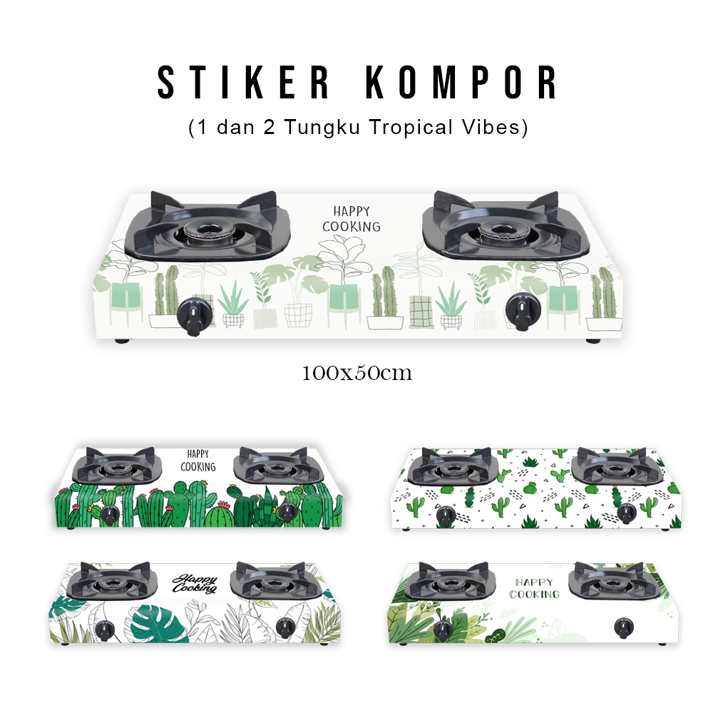 Stiker Kompor dapur 1 tungku dan 2 Tungku Motif Tropical Kaktus Monstera