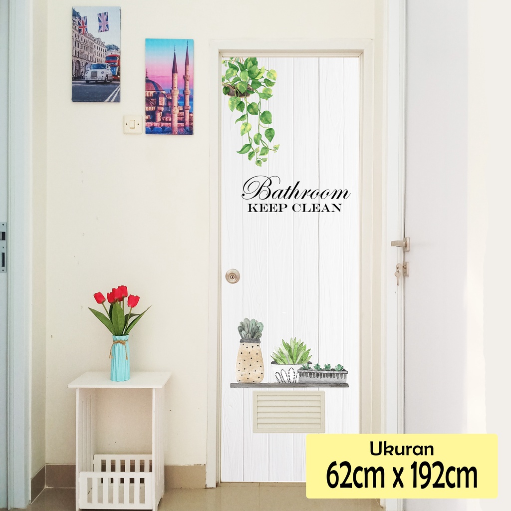 Stiker pintu kamar mandi stiker pintu toilet sticker walpaper pintu toiletTema Daun