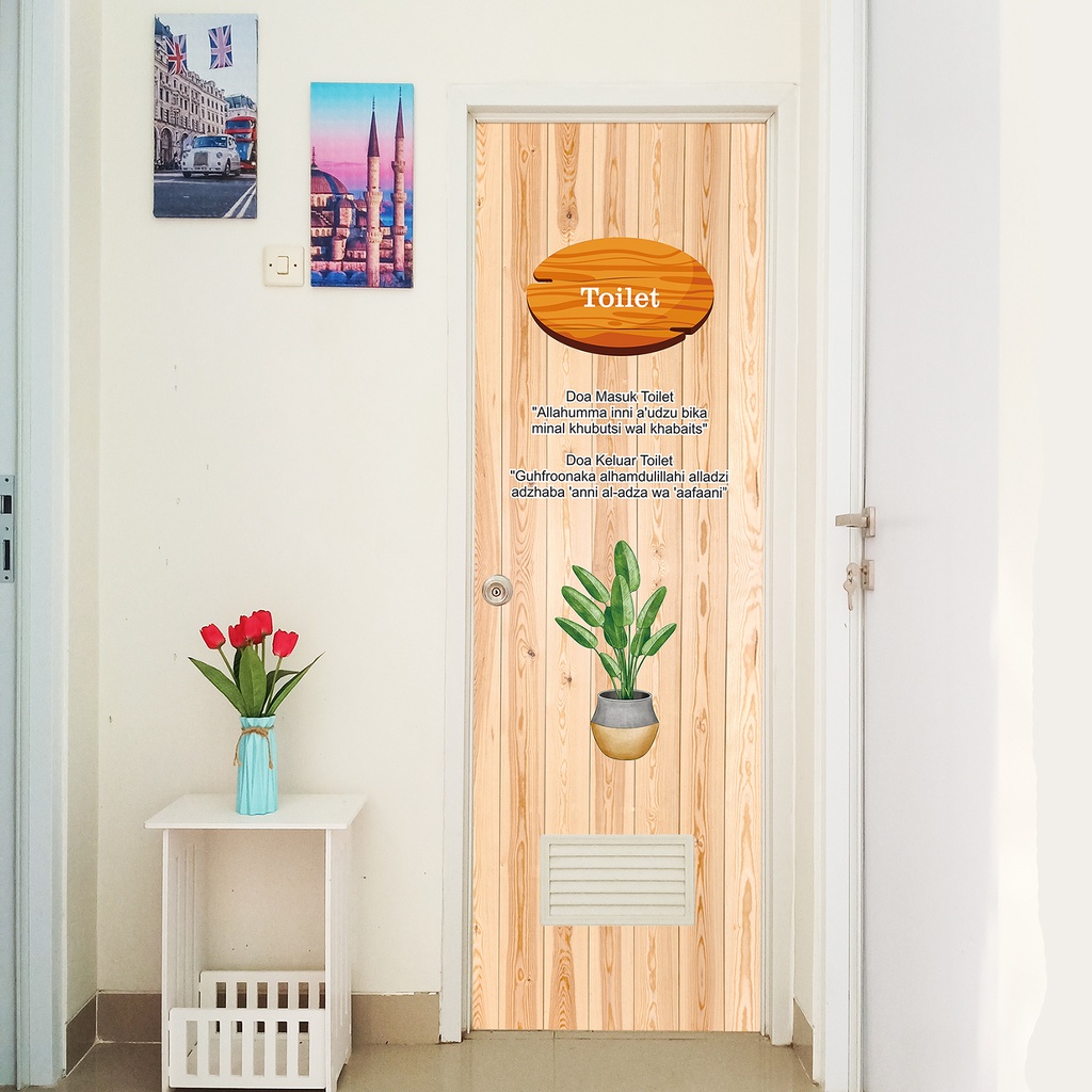 Stiker kamar mandi Wallpaper stiker pintu kamar mandi Motif kayu