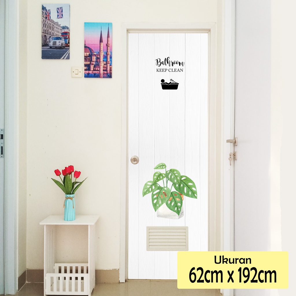 Stiker pintu kamar mandi stiker pintu toilet sticker walpaper pintu toiletTema Daun