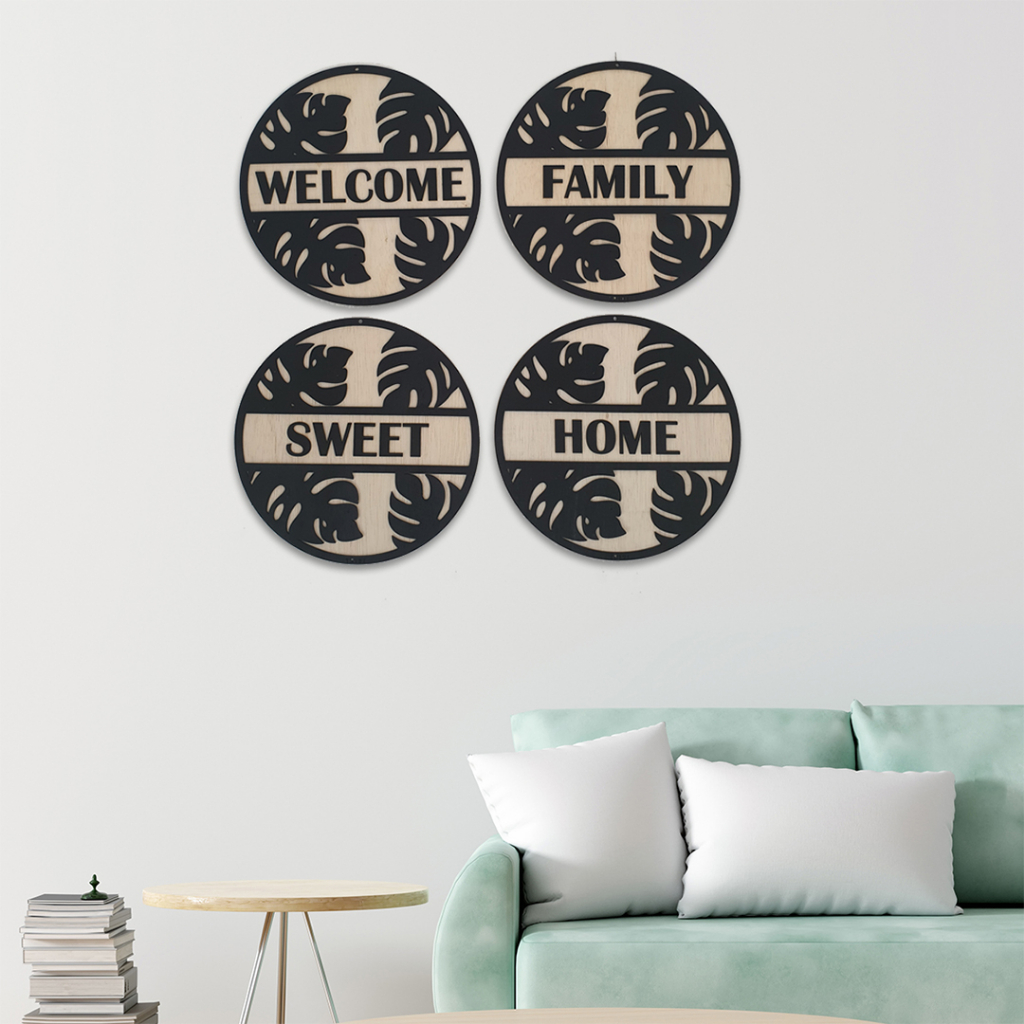 Walldecor Kayu Hiasan dinding Dekorasi ruang tamu Pajangan rumah Tema Monstera minimalis