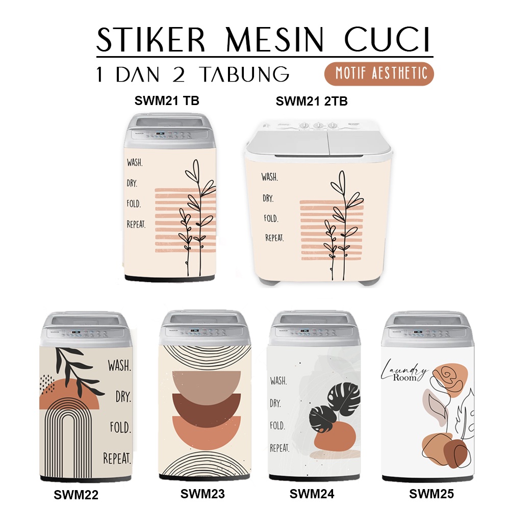 Stiker Sticker Mesin Cuci 1 dan 2 Tabung Minimalis Aesthetic Scandinavian