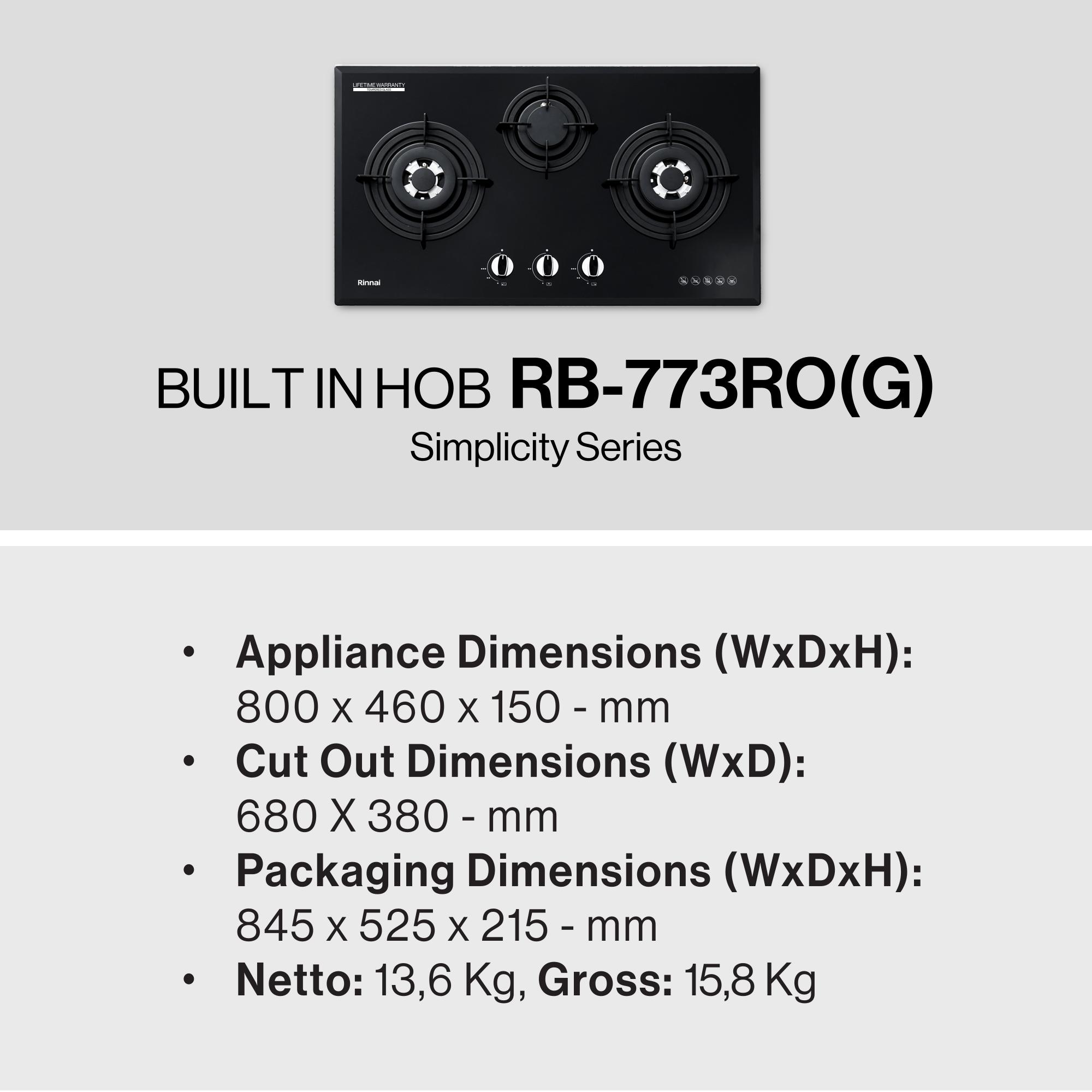 Rinnai Kompor Tanam - RB-773RO(G) Rinnai Built - In Hob