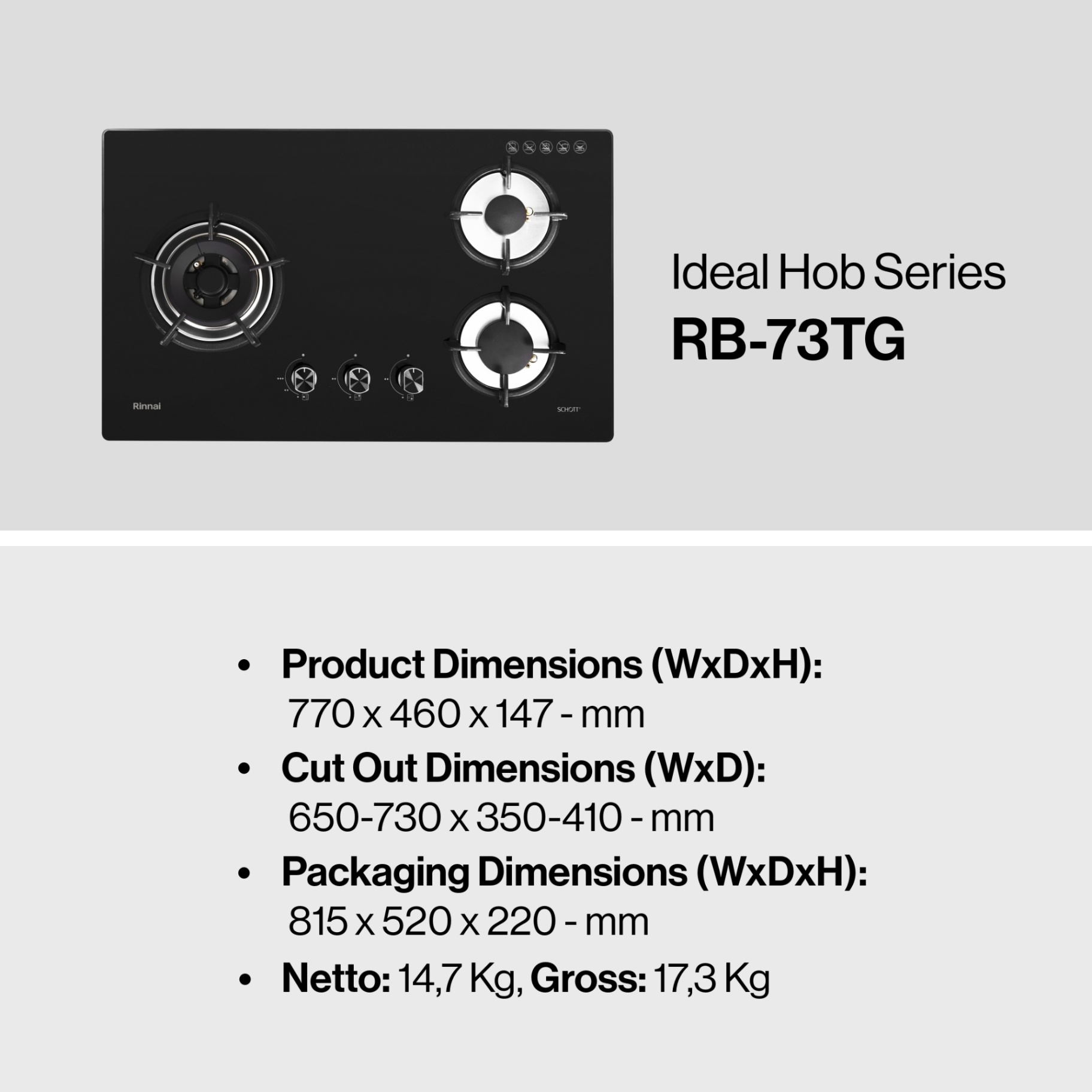 Rinnai Kompor Tanam - RB-73TG Rinnai Built - In Hob