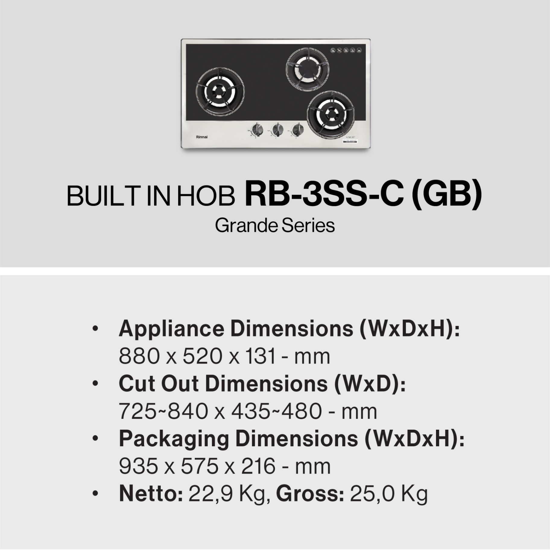 Rinnai Kompor Tanam - RB-3SS-C (GB) Rinnai Built - In Hob