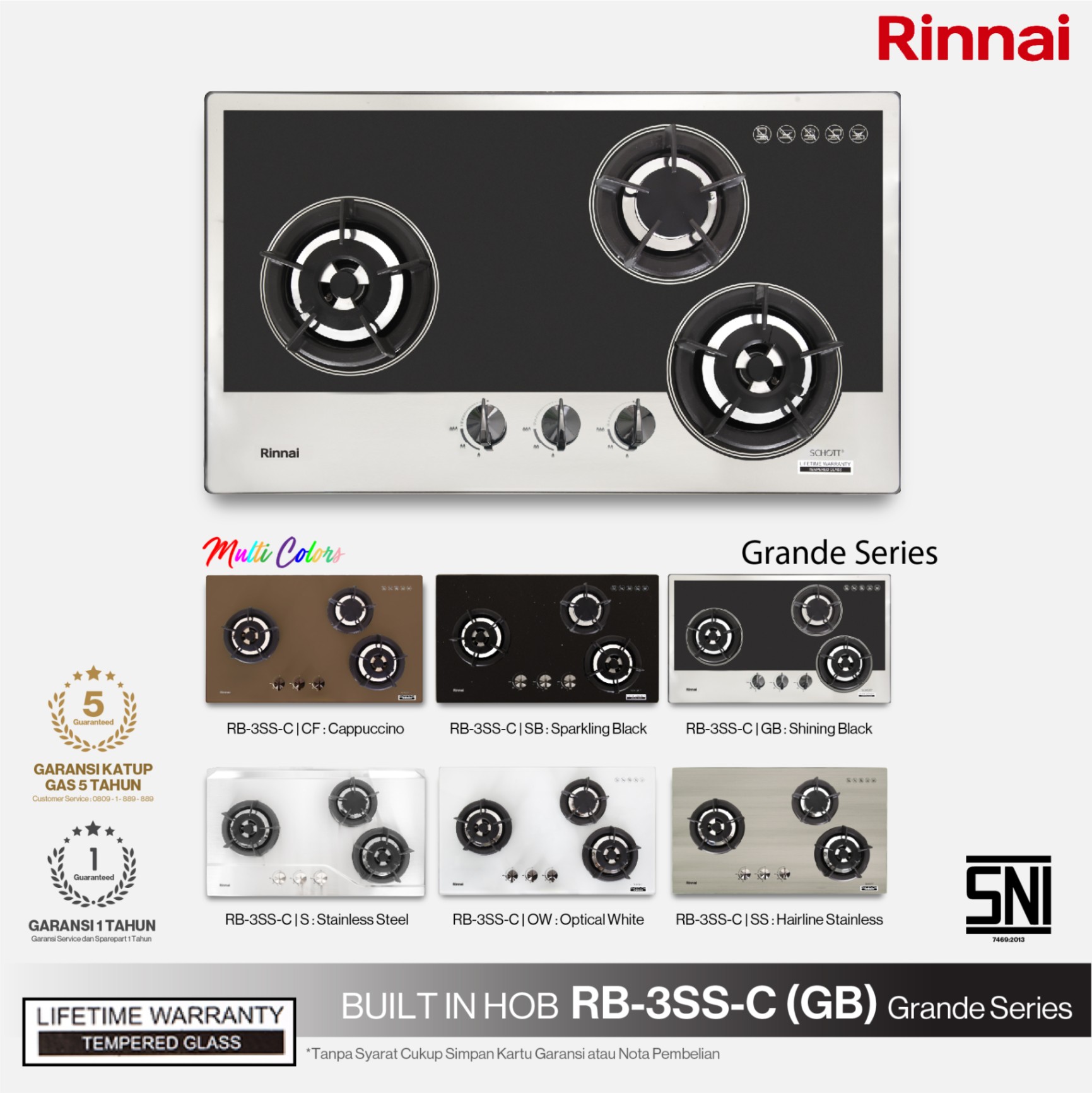 Rinnai Kompor Tanam - RB-3SS-C (GB) Rinnai Built - In Hob