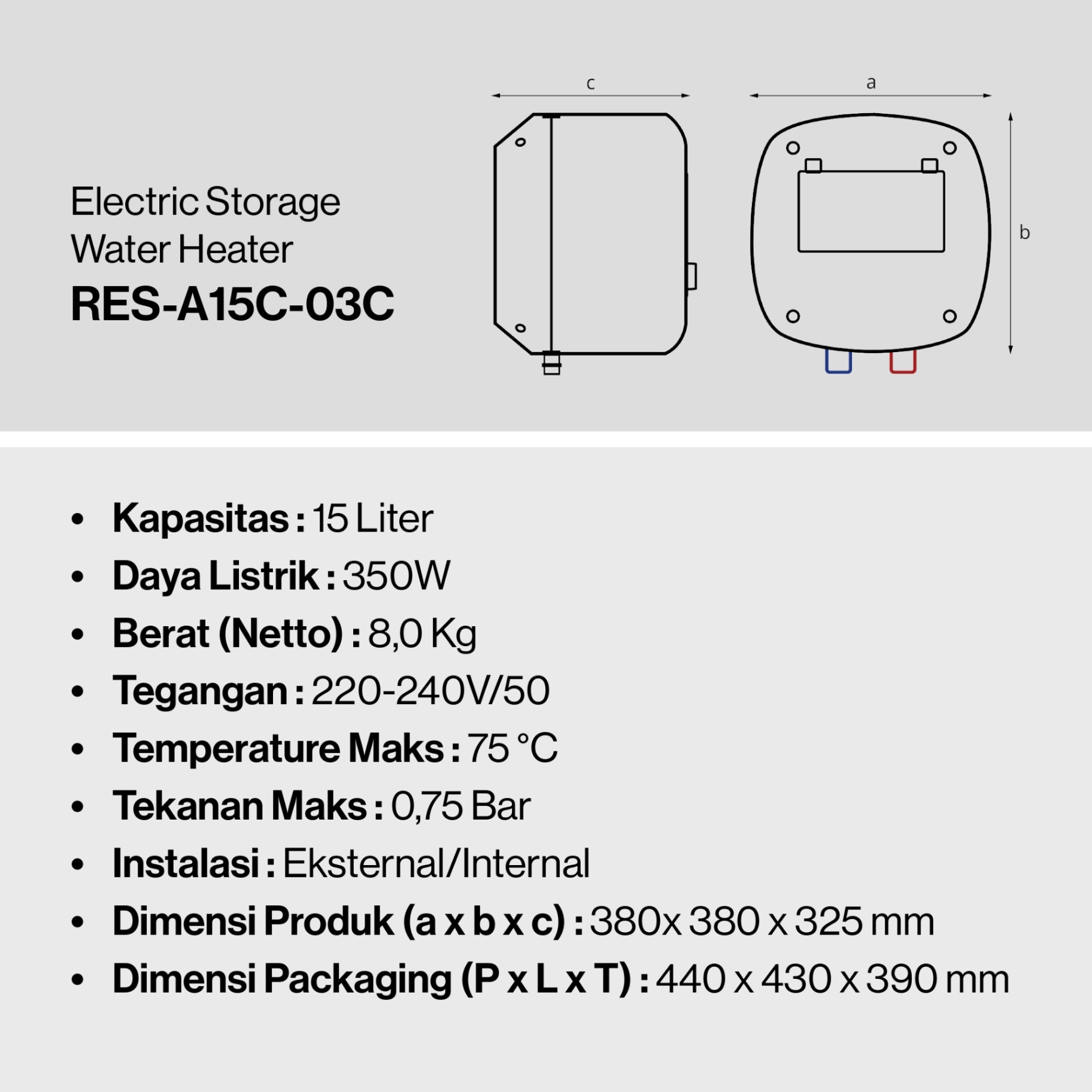 Rinnai Water Heater RES-A15C-03C Rinnai Electric Water Heater