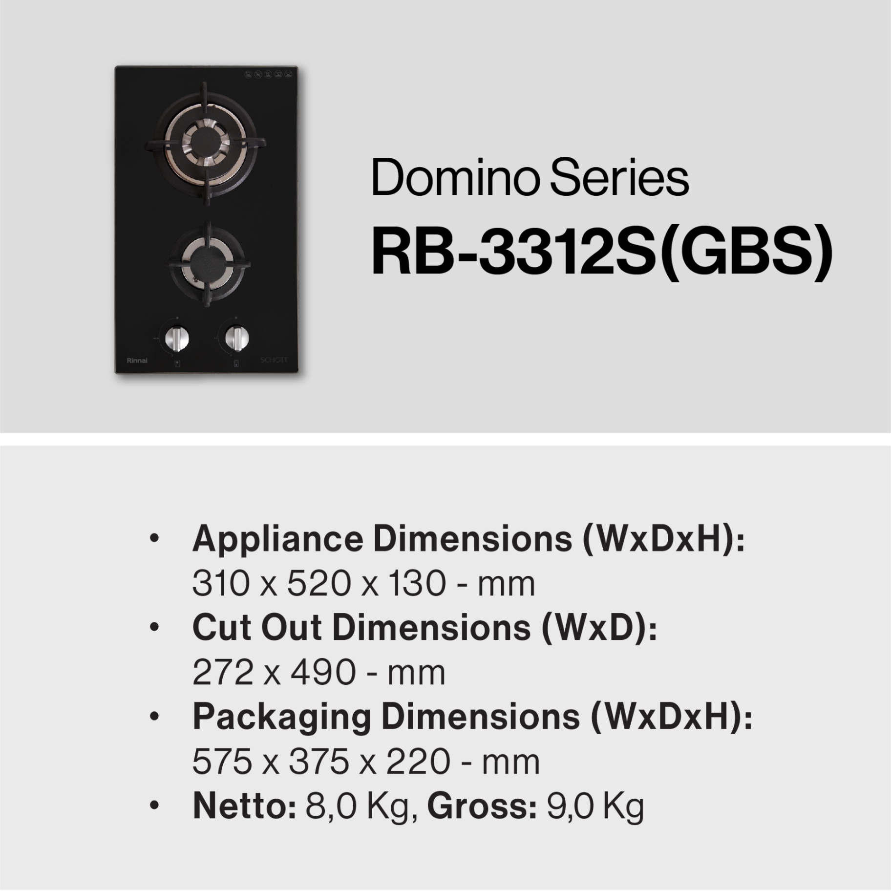 Rinnai Kompor Tanam - RB-3312S (GBS) Rinnai Built - In Hob